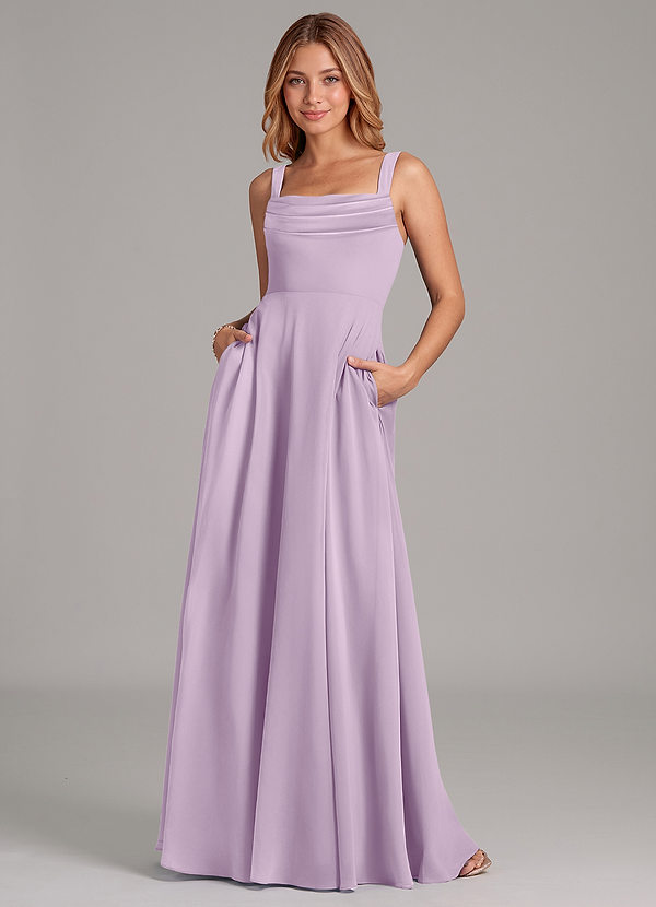 Azazie Shaude Bridesmaid Dresses Frosted Lilac A-Line Pleated Chiffon Dress image1