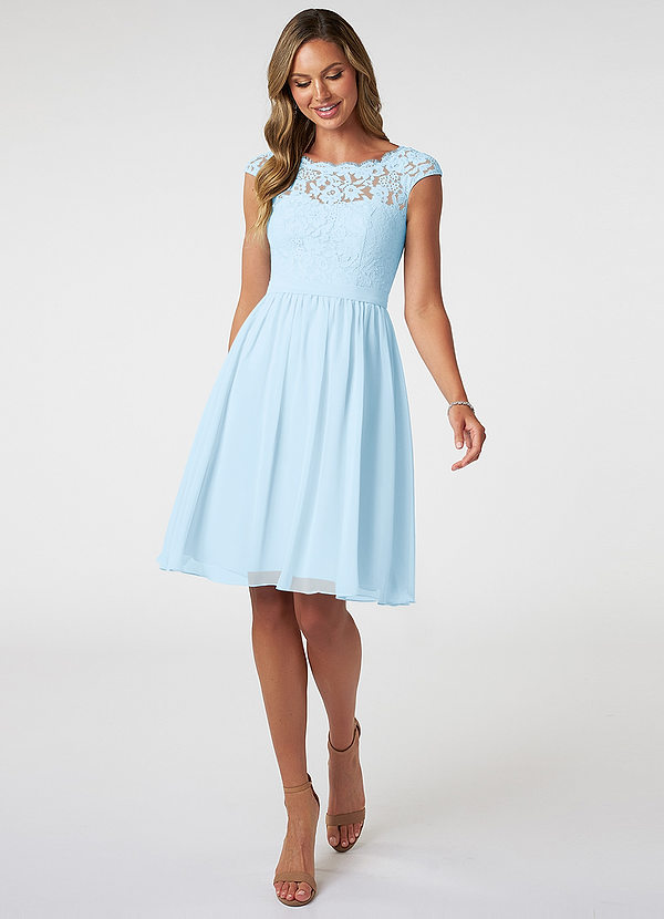 Azazie Shivani Bridesmaid Dresses Sky Blue A-Line Lace Chiffon Dress image1