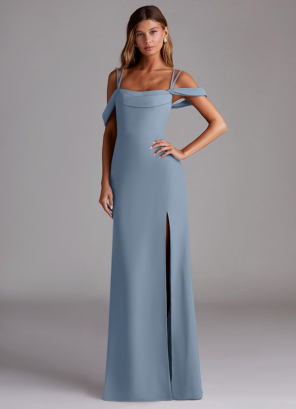 Azazie Callan Bruidsmeisjes Jurken Converteerbaar Jurk van Chiffon met Zeemeermin Geplooid Stoffig Blauw image1