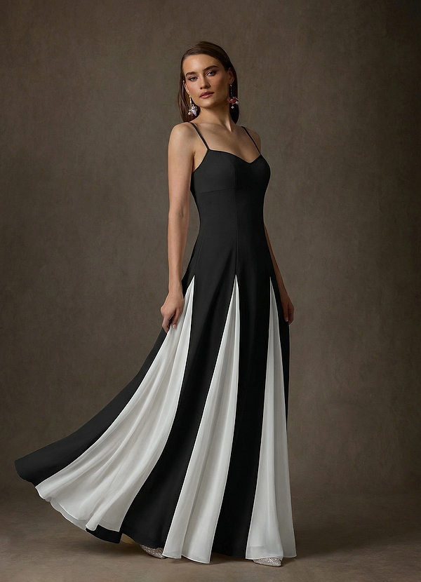 Azazie Anika Wedding Dresses Black Diamond White A-Line Sweetheart Neckline Stretch Crepe Dress image1