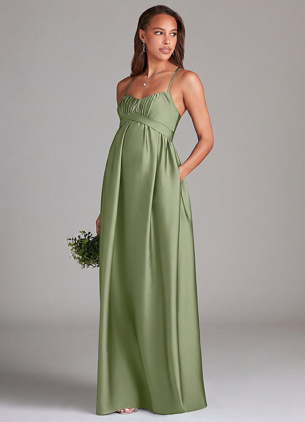Azazie Llana Brudtärneklänningar för gravida Klänning A-linje med fickor Golvlång Stretch Satin image1
