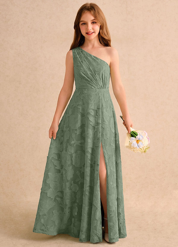 Azazie Pudles Girls Formal Sukienki dla Dziewczynki Sypiącej Kwiaty Litera A Na jedno ramię Kwiatowe wypalenie Do podłogi Sukienka image1