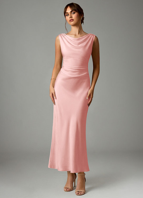 Azazie Kieryn Robes Demoiselle d'honneur Robe Sirène en Satin extensible Plissée Rose Poudré image1