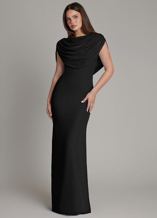 Azazie Hadley Robes de demoiselle d'honneur Robe Sirène en Mousseline de soie Plissé Noir image1