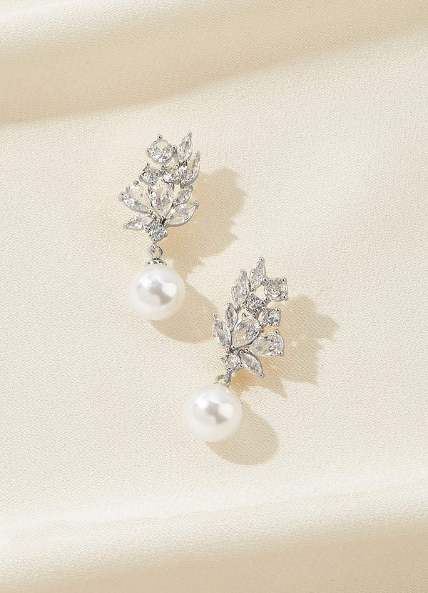 front Crystal Foliage and Pearl Dangle Earrings