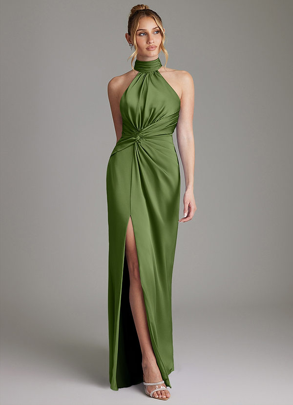 Azazie Gracelynn Bridesmaid Dresses Juniper Sheath Pleated Stretch Satin Dress image1