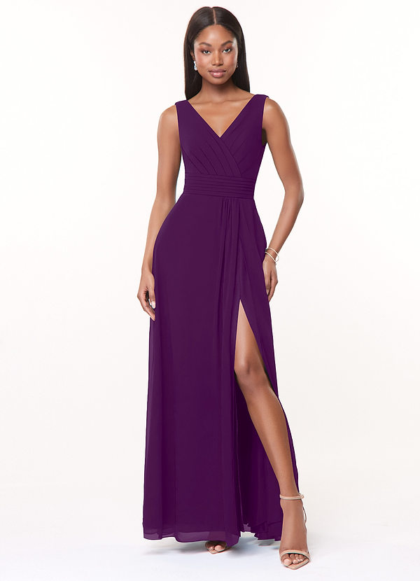 Azazie Karina Bridesmaid Dresses Grape A-Line Pleated Chiffon Dress image1
