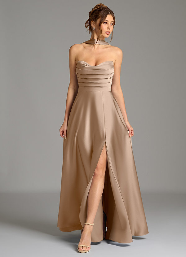 Azazie Ayla Vestidos Dama de Honor Vestido de Gris Pardo de Satén Elástico de Corte en A con Corsé image1