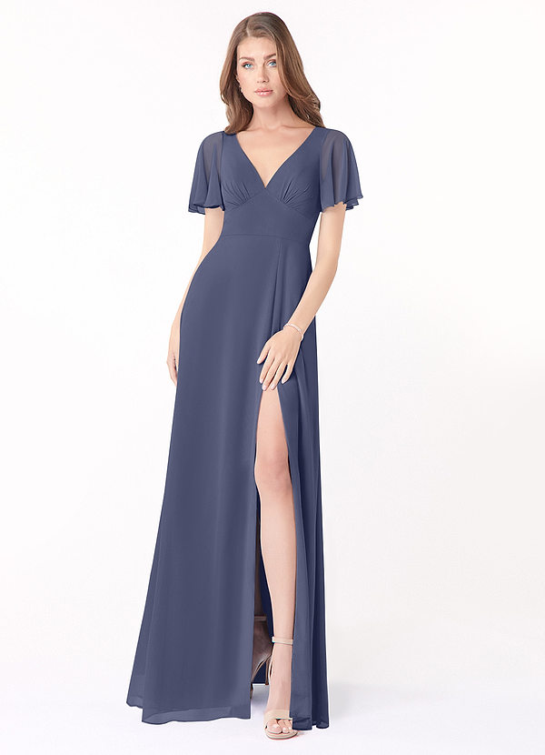Azazie Kimber Bridesmaid Dresses Stormy A-Line Flounce Sleeve Chiffon Dress image1