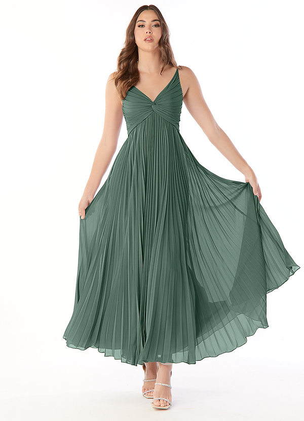 Azazie Raychelle Bridesmaid Dresses Vestido Musgo Marinho de Chiffon de Linha A com Plissado image1