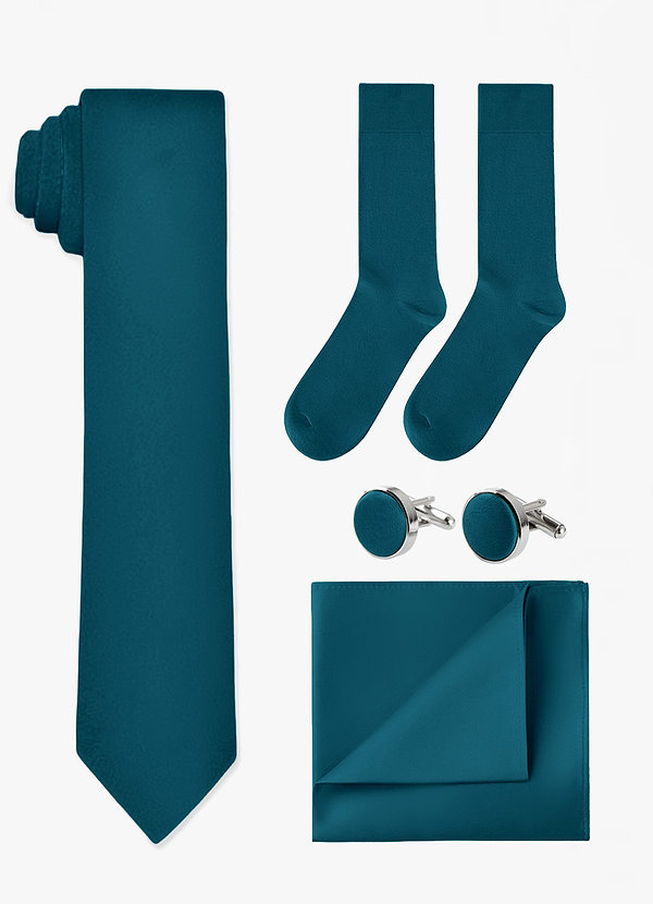 front Matching Skinny Tie & Pocket Square & Cuff Links & Socks Set