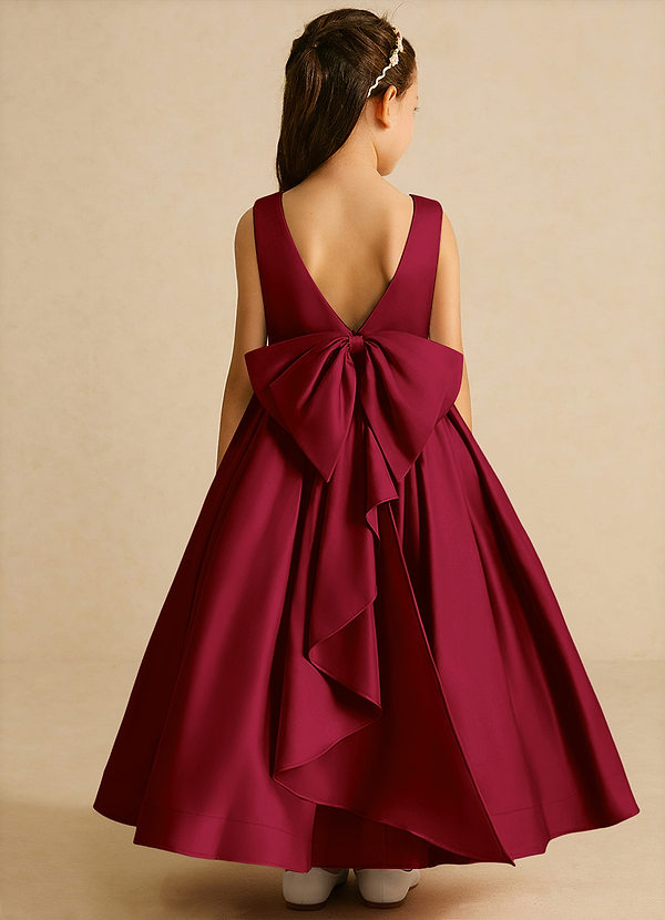 Azazie Cailee Flower Girl Dresses Burgundy Ball-Gown Pleated Matte Satin Dress image1