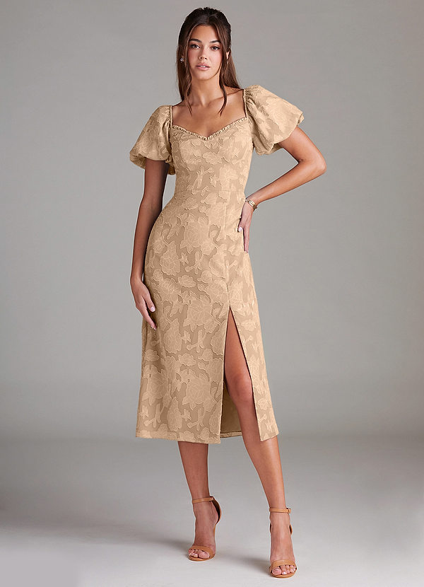 Azazie Evalina Robes Demoiselle d'honneur Robe Fourreau en Blumen-Burnout Champagne image1