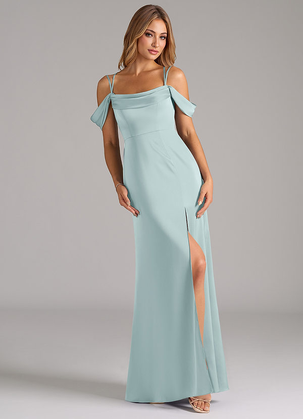 Azazie Callan Brautjungfernkleider Wandelbar A-Linie Plissee Stretch-Satin Kleid Nebel image1