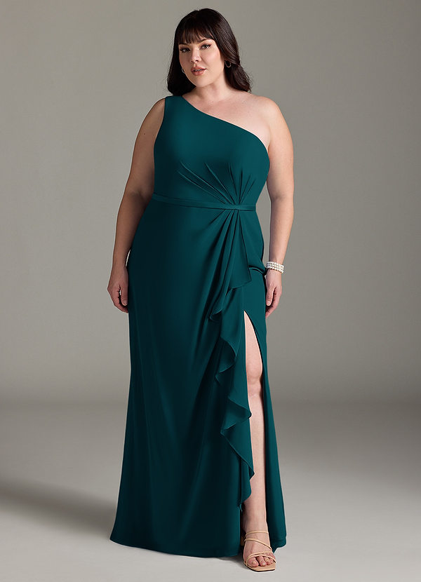 Azazie Liza Bridesmaid Dresses Pine Mermaid One Shoulder Chiffon Dress image1