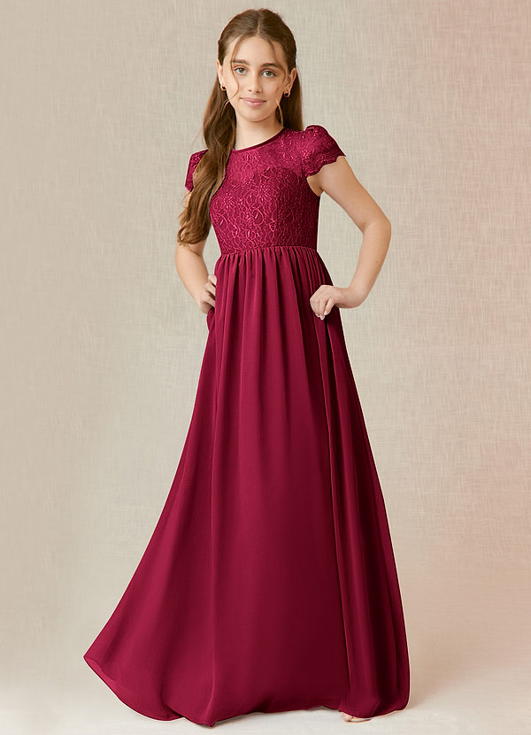 Azazie Delevingne Junior Burgundy A-Line Lace Chiffon Dress image1