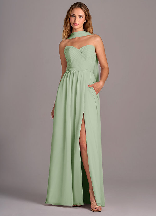 Azazie Joni Bridesmaid Dresses Dusty Sage A-Line Strapless Chiffon Convertible Dress image1