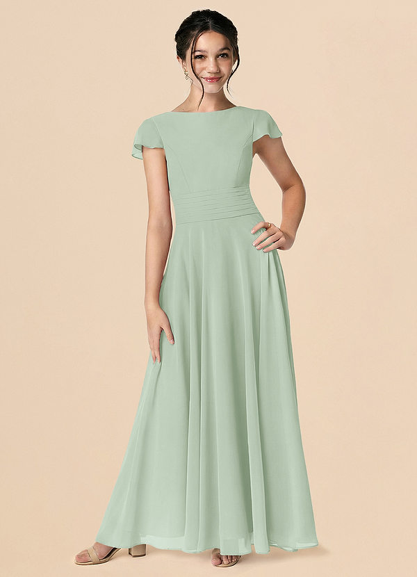 Azazie Payton Agave A-Line Bow Chiffon Dress image1