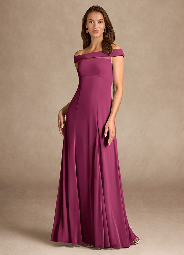 Azazie Ewa Mother of the Brides Dresses Mulberry A-Line Off the Shoulder Mesh Dress image1