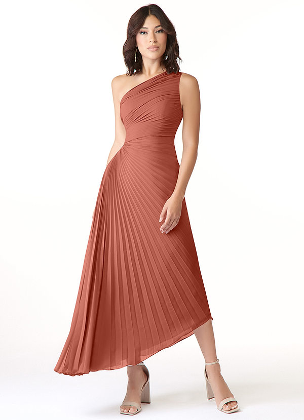 Azazie Kirra Bridesmaid Dresses Clay A-Line One Shoulder Chiffon Dress image1