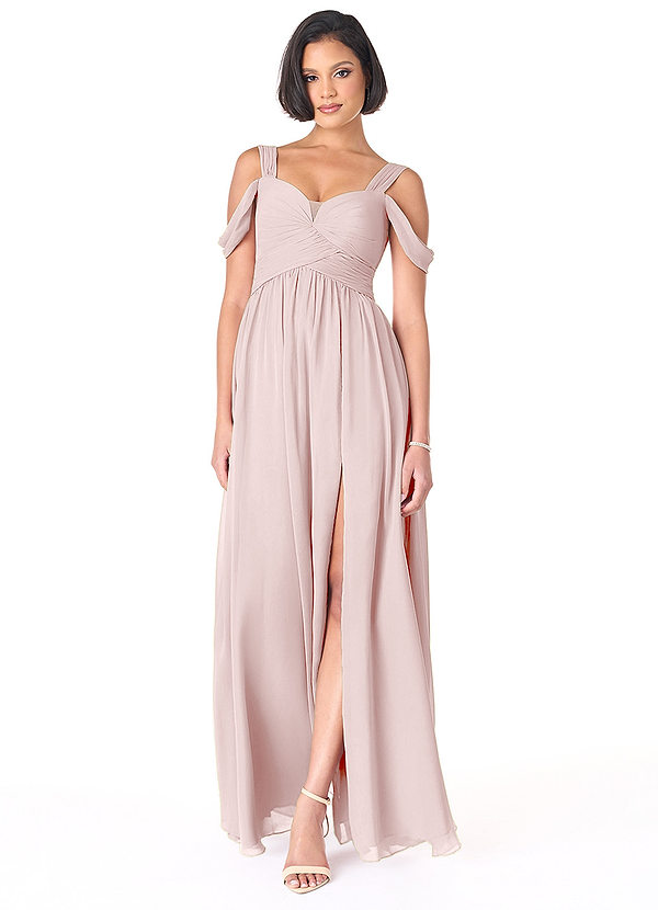 Azazie Lianne Bridesmaid Dresses Blushing Pink A-Line Off the Shoulder Chiffon Dress image1