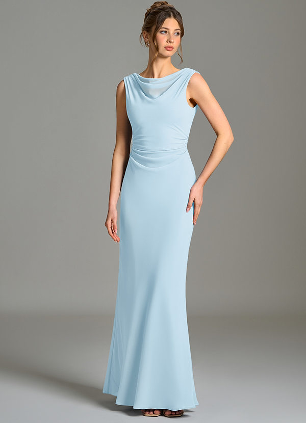 Azazie Kieryn Bridesmaid Dresses Sky Blue Mermaid Pleated Chiffon Dress image1