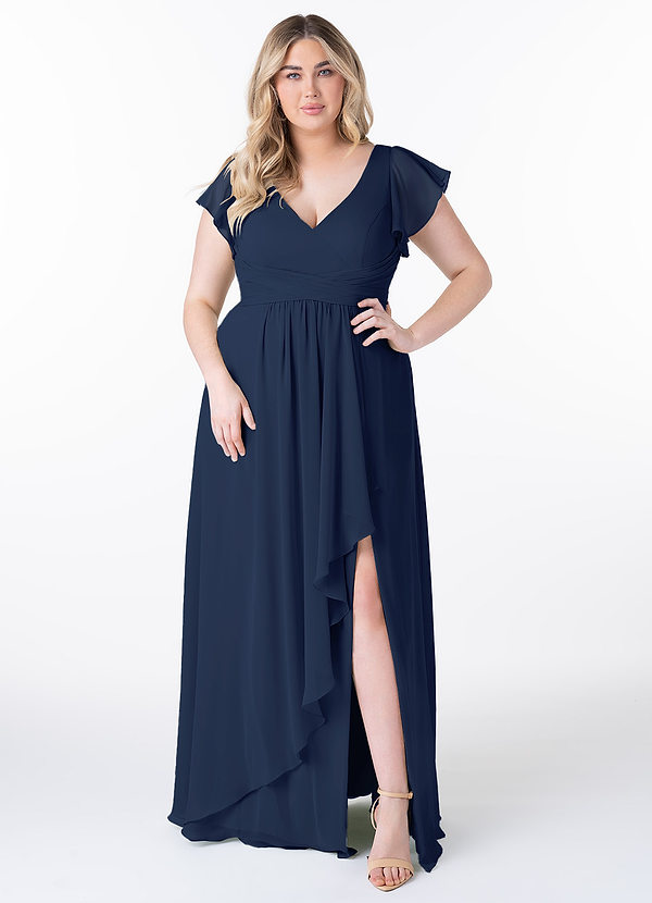 Azazie Omari Bridesmaid Dresses Dark Navy A-Line Chiffon Dress image1