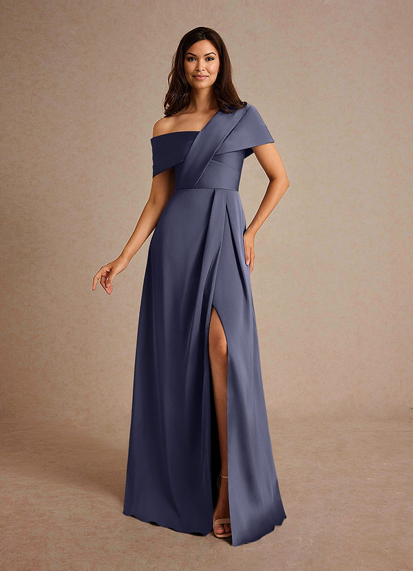 Azazie Milton Mother of the Brides Dresses Stormy A-Line Pleated Stretch Satin Dress image1