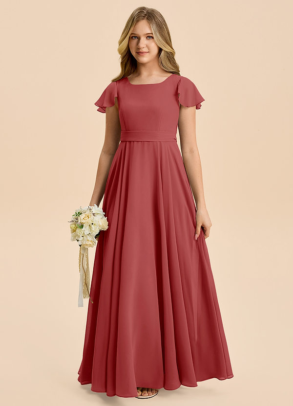 Azazie Cady Junior Rust A-Line Pleated Chiffon Dress image1