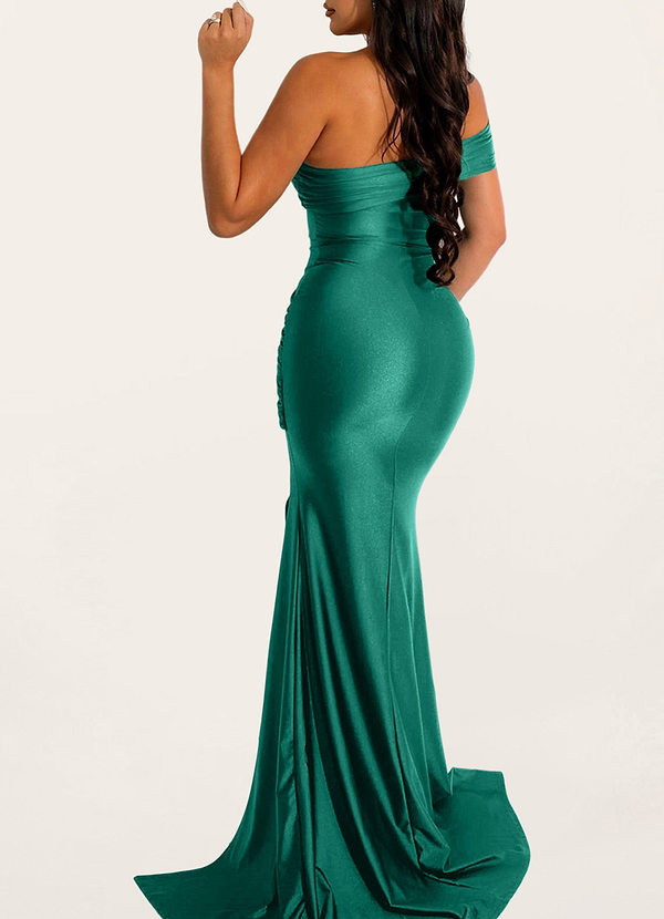 back Blairsville Dark Emerald Satin One-Shoulder Maxi Dress