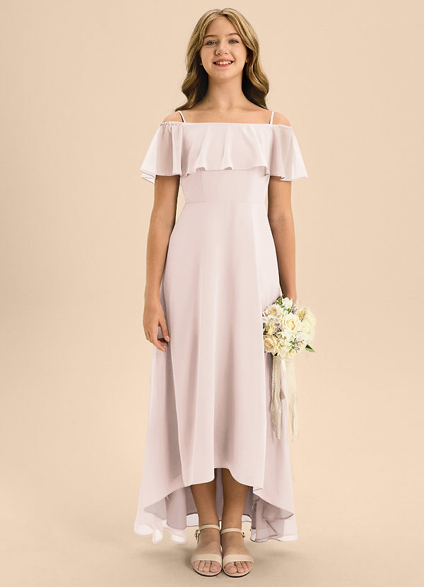 Azazie Maggie Junior Rose Petal A-Line Off the Shoulder Chiffon Dress image1