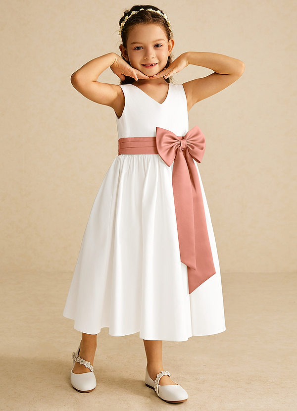 Azazie Darling Flower Girl Dresses Ivory Mai Tai A-Line Bow Cotton Dress image1