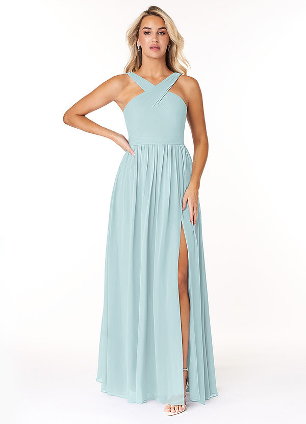 Azazie Elvira Bridesmaid Dresses Mist A-Line Pleated Chiffon Dress image1