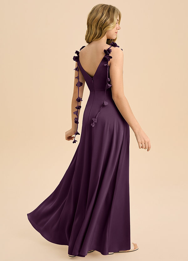 Azazie Gumdrop Junior Plum Empire Pleated Stretch Satin Dress image1