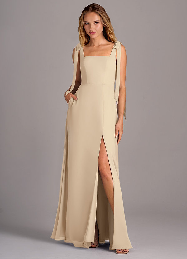 Azazie Debra Bridesmaid Dresses Champagne A-Line with Pockets Chiffon Convertible Dress image1