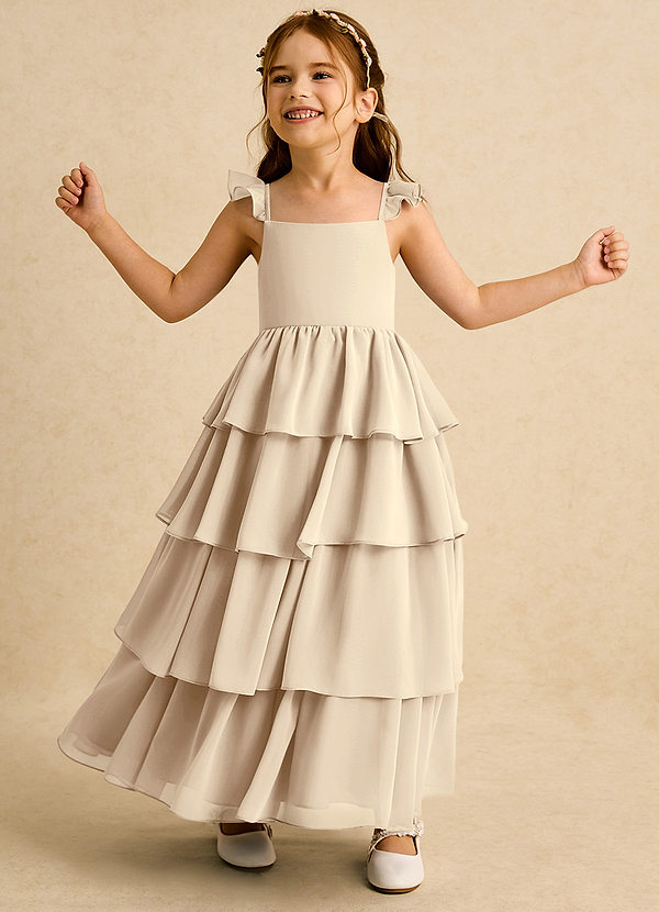 Azazie Boba Vestidos de Niña de Flores Vestido de Champán de Gasa de Corte En A con Escote Cuadrado image1