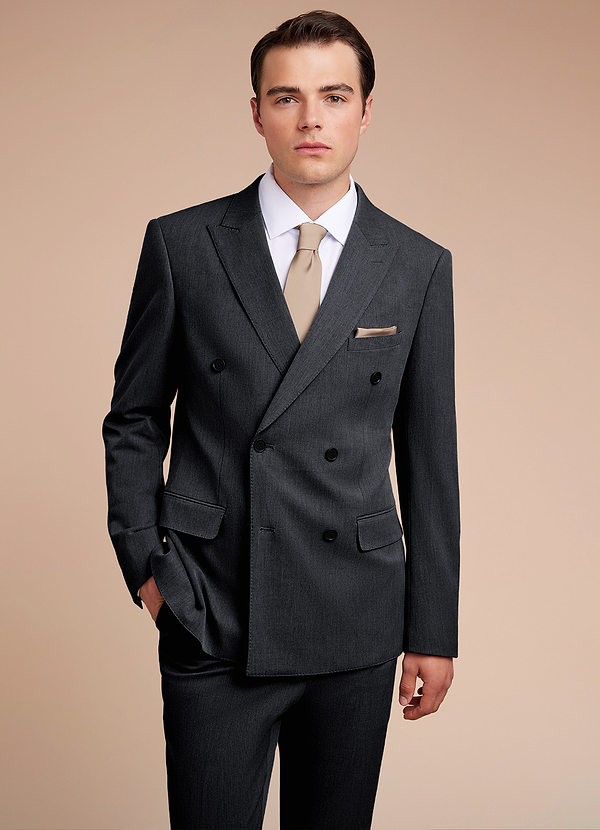 front Collins Charcoal Double Breasted Wool Blend Suit Jacket
