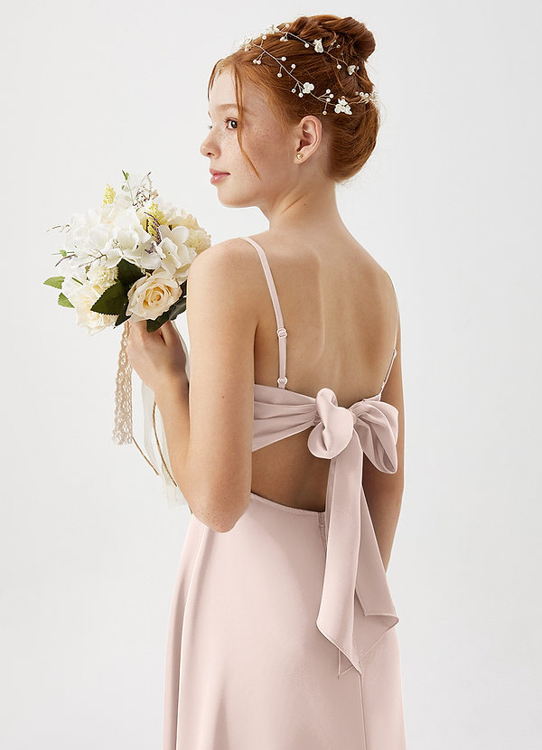Azazie Shale Junior Blushing Pink A-Line Stretch Satin Dress image1