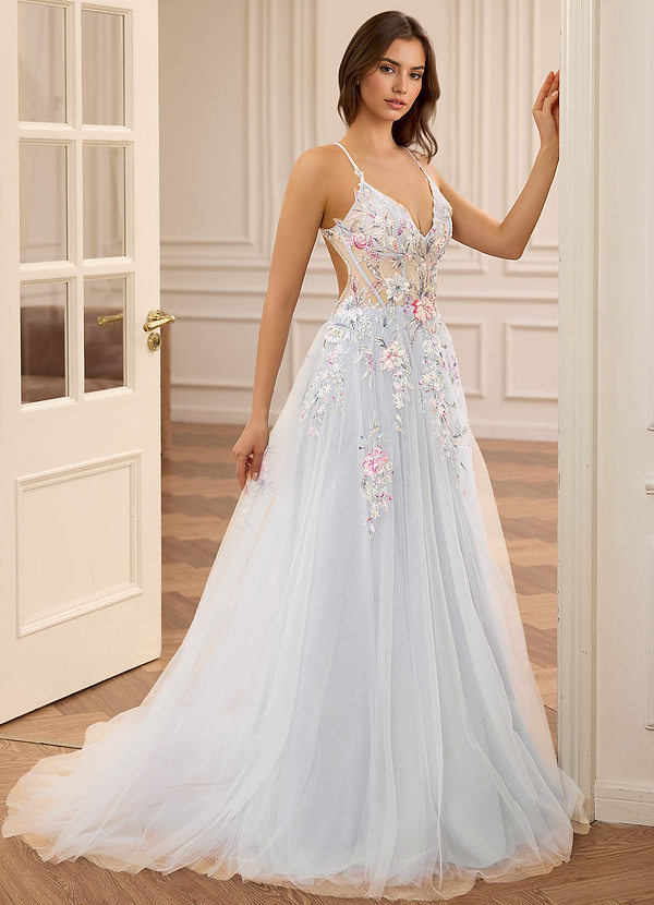 Vivienne White Halter V-neck A-line Sequin Embroidery with Beading Prom Dress image1