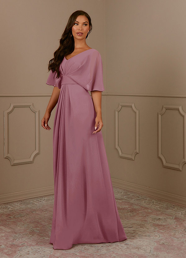 Azazie Oksana Brautmutterkleider A-Linie V-Hals Gefaltet Chiffon Kleid Vintage Mauve image1