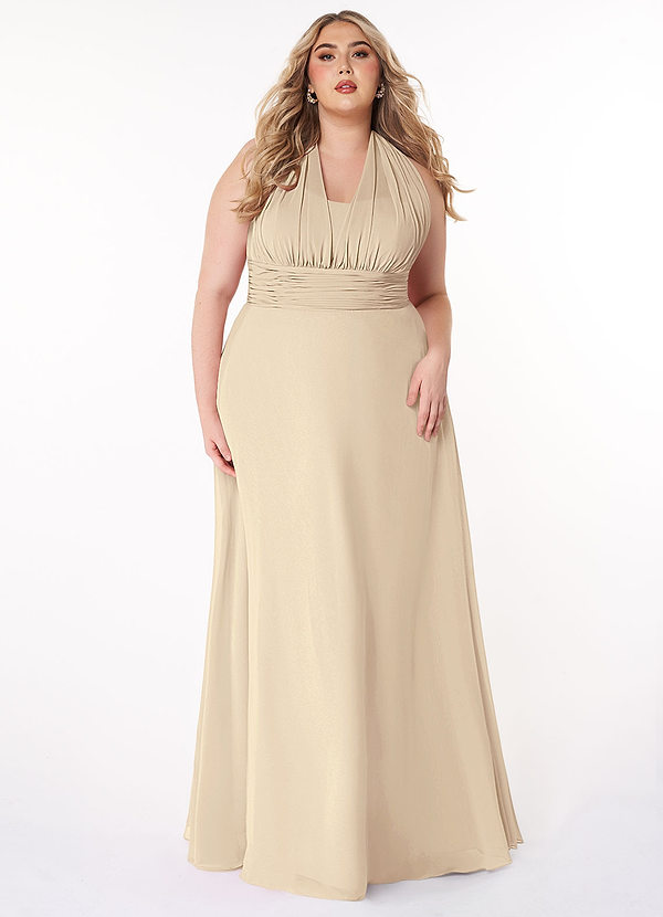 Azazie Fifi Bridesmaid Dresses Champagne A-Line Strapless Chiffon Convertible Dress image1