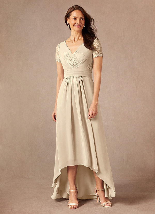 Azazie Polly Robe Mère de la Mariée & du Marié Robe Trapèze en Mousseline de soie Dentelle Champagne image1