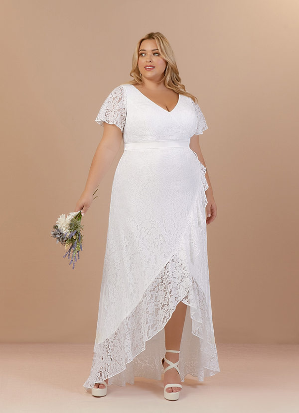Azazie Lanei Wedding Dresses Diamond White A-Line V-Neck Lace Dress image1