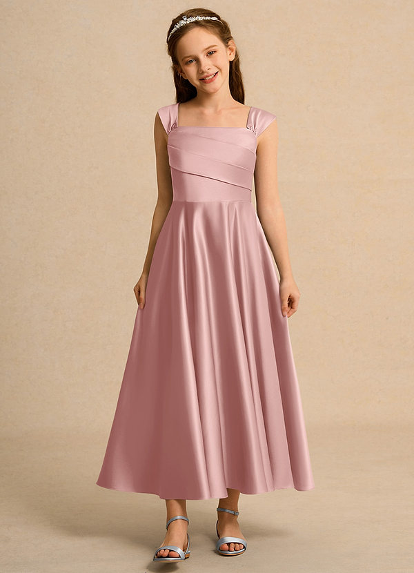 Bundle Girls Formal Vestidos de arras Vestido Oro Rosa de Satin Mate de Corte en A con Plisado image1