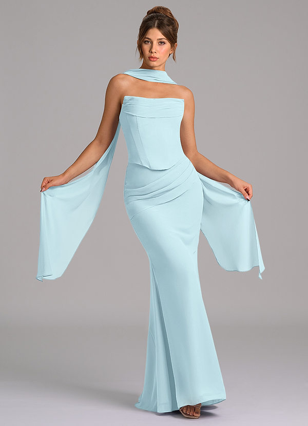 Azazie Sorrel Robes Demoiselle d'honneur Robe Sirène en Mousseline de soie Corset Bleu Nuage image1