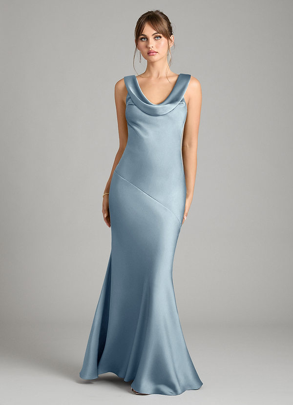 Azazie Rylina Bridesmaid Dresses Dusty Blue Mermaid Stretch Satin Dress image1
