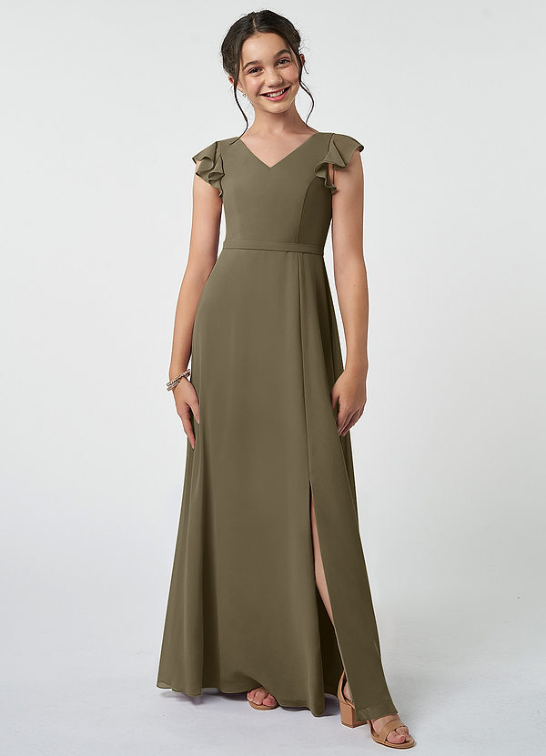 Azazie Claudine Junior Willow Green A-Line Pleated Chiffon Dress image1