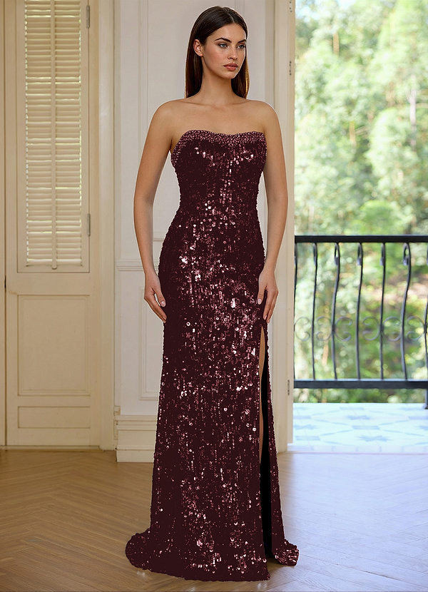 Donna Bourgondië Galajurk in zeemeerminstijl met pailletten en strasssteentjes image1