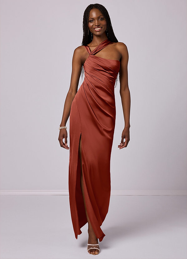 Barbie ♥ Azazie Bridesmaid Dresses Terracotta Mermaid One Shoulder Stretch Satin Dress image1