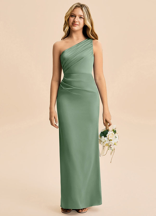 Azazie Akilah Junior Vestido Matchá de Cetim elástico de Bainha com Plissado image1